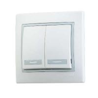 Выключатель 2-кл. СП Мира 10А IP20 с сер. вставкой бел. LEZARD 701-0215-101