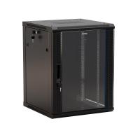 Шкаф настенный 19дюйм 12U 650х600х600мм TWB-1266-GP-RAL9004 стеклян. дверь черн. Hyperline 392634