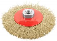 Корщетка-колесо с наклоном гайка М14 стальная латунированная волнистая проволока 115мм FIT 39051